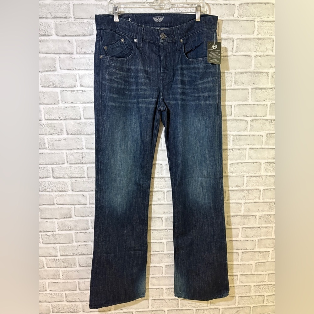 ROCK & REPUBLIC Jeans 34 FLOYD Relax Boot Cut Button Fly Faceoff Blue NWT